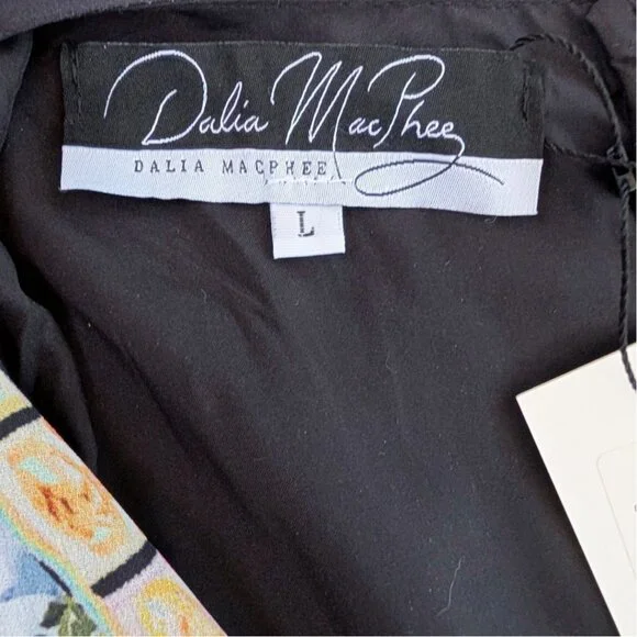 NWT Dalia Macphee Black Floral Plunging Neckline Boho Peasant Maxi Dress Sz L - Picture 3 of 7